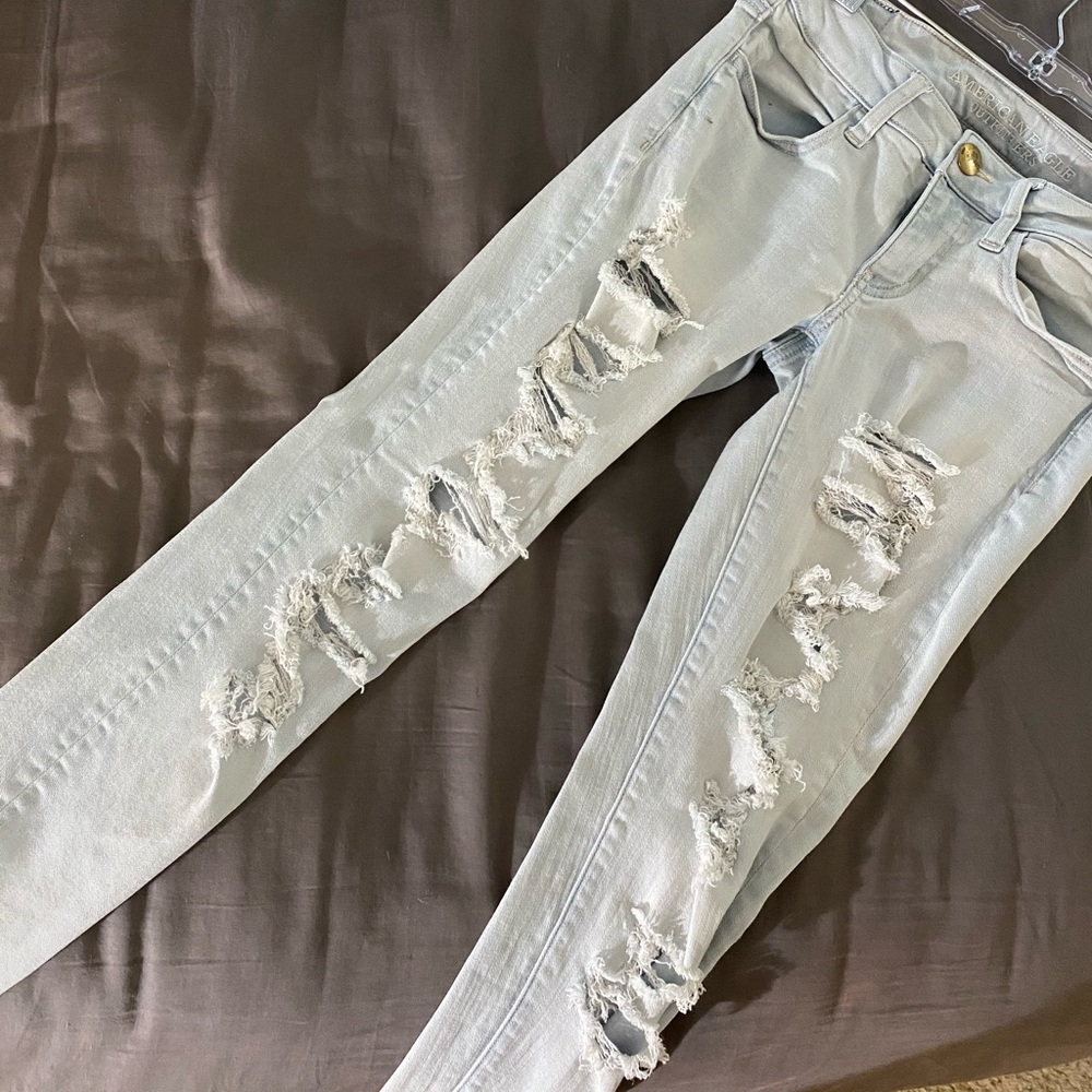 American Eagle , high-rise, distressed jeans